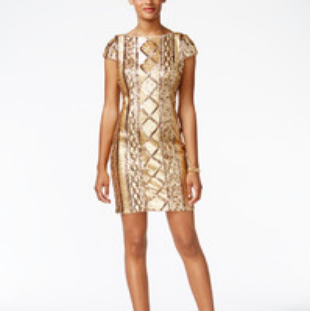 Adrianna Papell Stunning Gold Sequin Party Dress